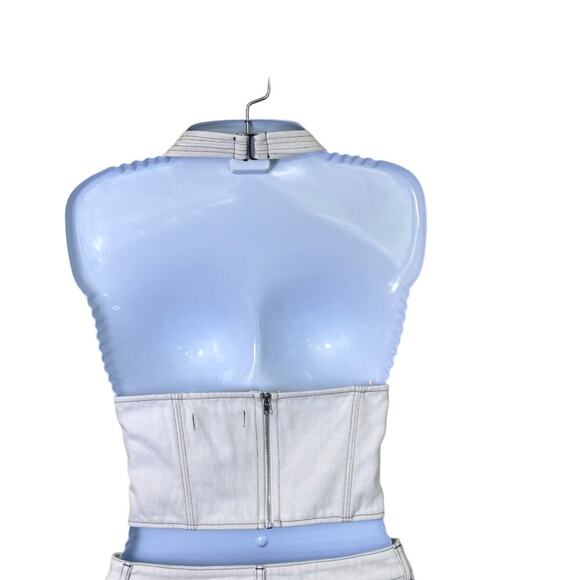 WHITE FOX Power Hour Denim Mini Skirt /  Secret Identity Bustier Top Off-White M - Picture 11 of 16